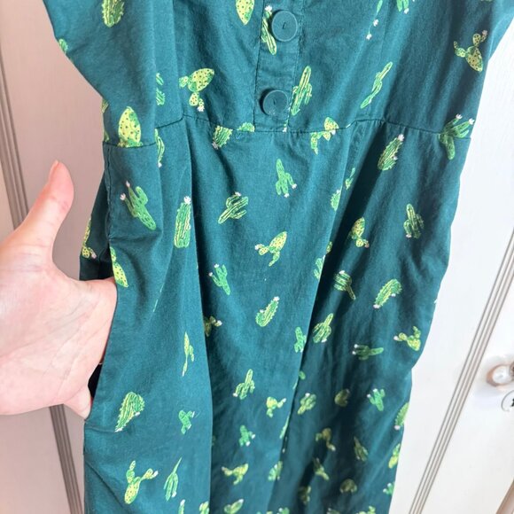 Modcloth Green Cactus Interest Print Strap Cotton Midi Summer Dress sz XL - Picture 5 of 11